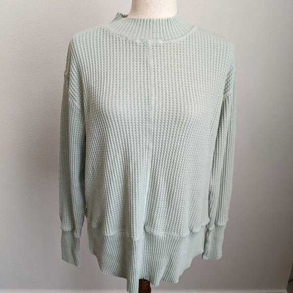 Anthropologie T.La Relaxed Mock Neck Waffle Top - Picture 2 of 8